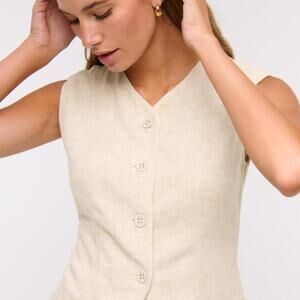 NWT Abercrombie & Fitch Cream Linen Blend Tailored Button Vest Top L